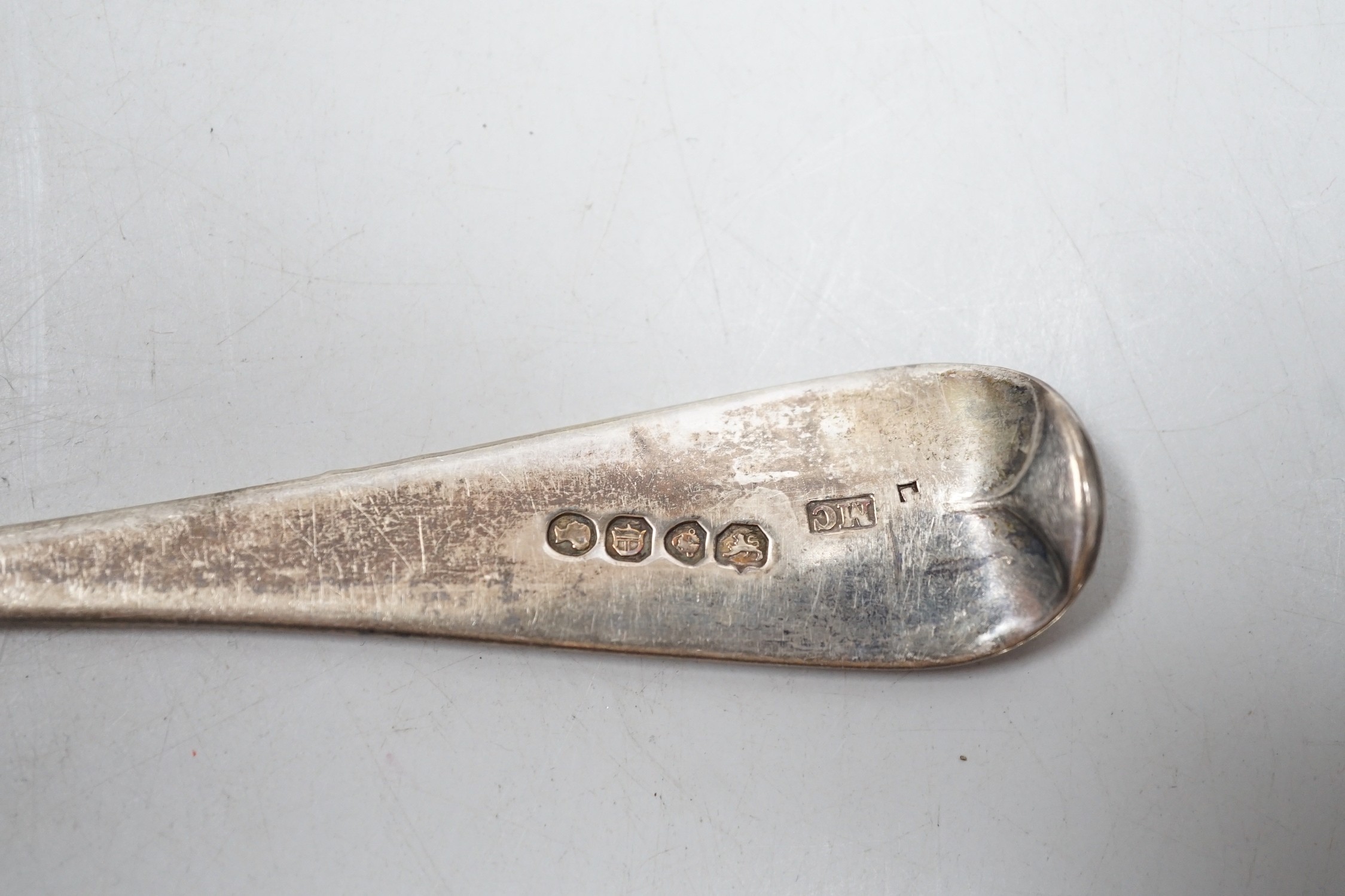A pair of early Victorian silver Old English pattern 'berry' spoons, Mary Chawner, London, 1839, 21.9cm, 3.6oz.